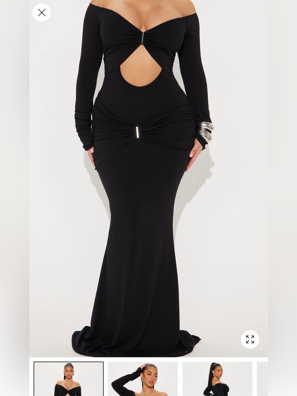 Black Ruched Maxi dress with Decorative Pin. Maternity dress